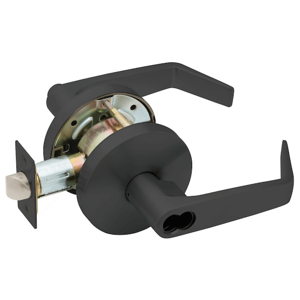 Grade 2 Entry Cylindrical Lock, SFIC Prep Less Core, Dane Lever, Standard Rose, Flat Black Coated